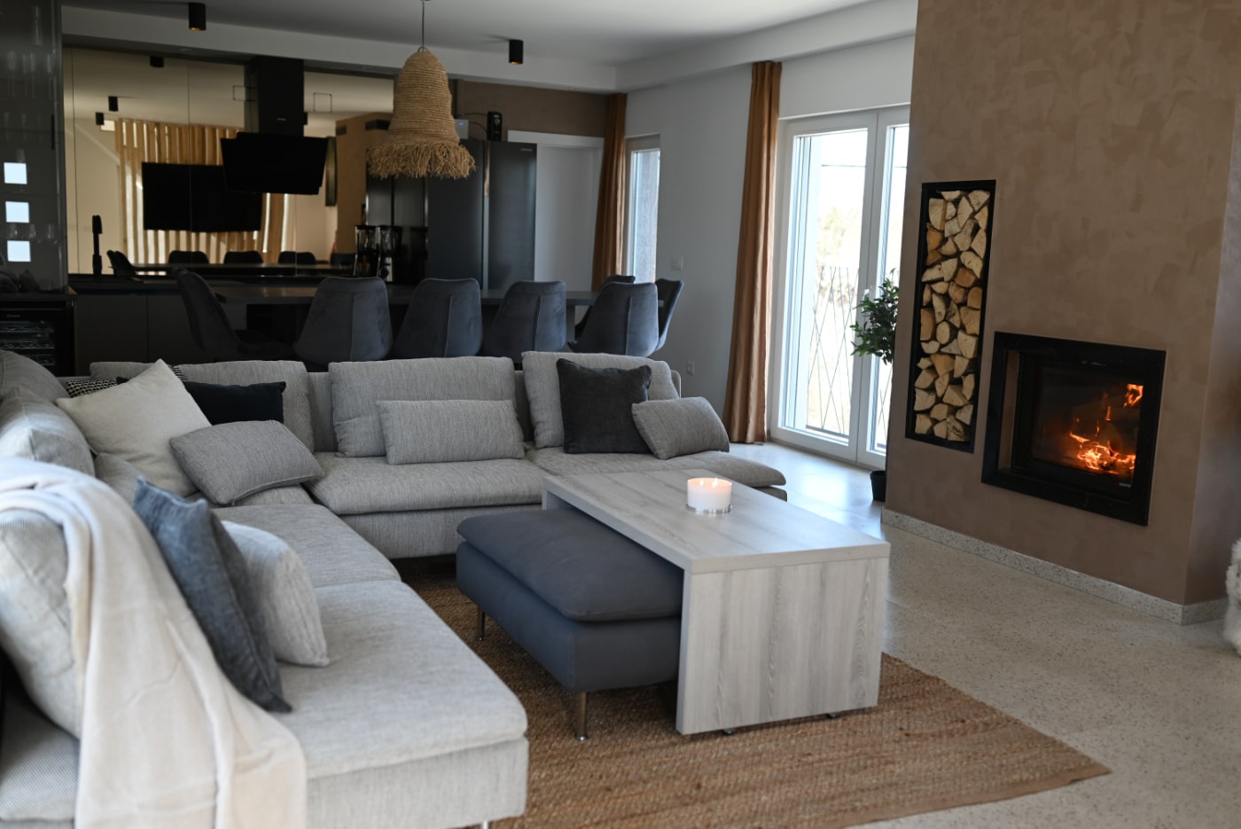 Modern kitchen and living room
